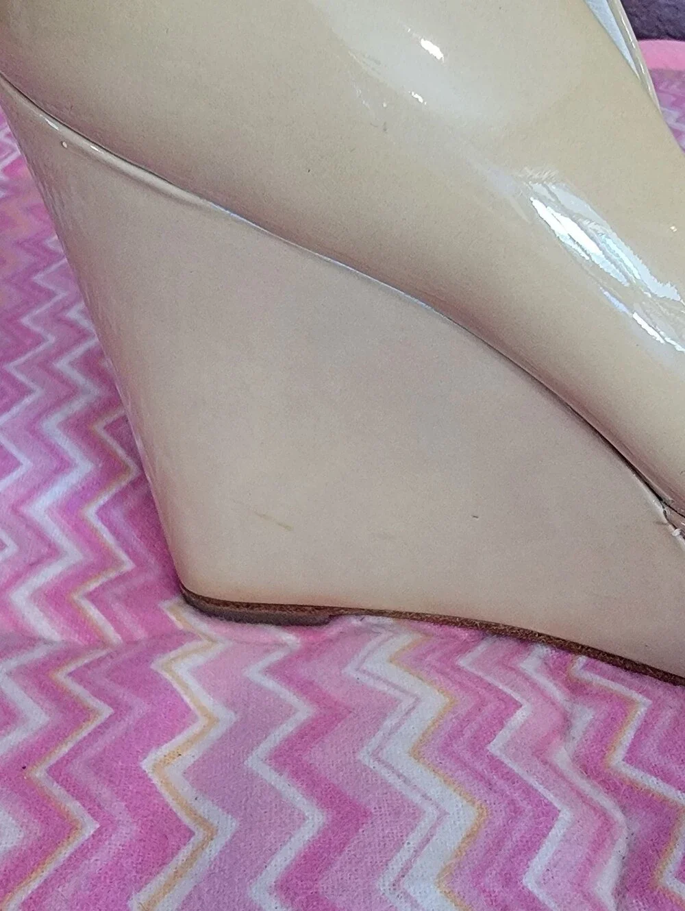 Michael Kors Nude Patent Leather Peep Toe Wedge Heels 8M